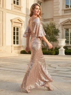 Cauti o Rochie Lunga pentru Evenimente Speciale? Comanda pe MANGATA.RO Rochie Eleganta Aurie Paiete Lunga Seara ROCHII Nasa Deosebite
