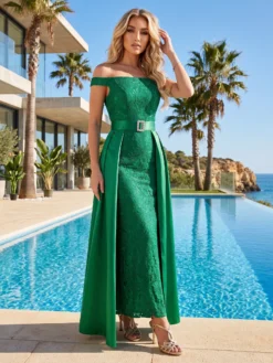 Cauti o Rochie Lunga de Ocazie Specială? Descopera Colectia Extravagant Rochie de Seară Lungă Verde Dantelă Fustă Detașabilă MANGATA
