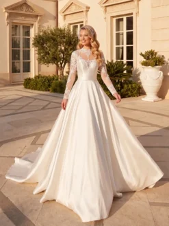 Cauti o Rochie de Mireasă Specială? Comanda Online pe Mangata.ro | Rochie de Mireasă Alba Tafta Satinata Dantela Spate Gol MANGATA, Livrare Rapidă