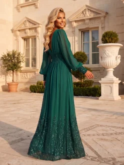 Livrare Gratuita. Cauti o Rochie Lunga Specială? Descopera Colectia Extravagant Rochie de Seară Soacra Voal Maneca Lunga Online MANGATA
