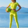 Cauti un Compleu Deosebit? Descopera si Comanda Online | Compleu Sport Verde Neon Mulat Primavara Vara Online MANGATA, Livarare Rapida