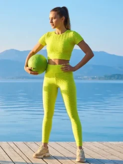 Cauti un Compleu Deosebit? Descopera si Comanda Online | Compleu Sport Verde Neon Mulat Primavara Vara Online MANGATA, Livarare Rapida