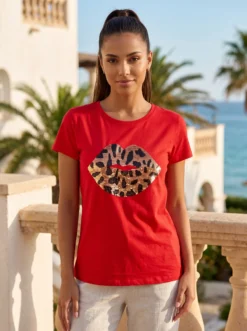 Cauti un Tricou de Primavara Vara Modern? Descopera si Comanda Online Tricou de Dama Vara Paiete Rosu Topuri Casual MANGATA