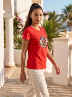 Cauti un Tricou de Primavara Vara Modern? Descopera si Comanda Online Tricou de Dama Vara Paiete Rosu Topuri Casual MANGATA