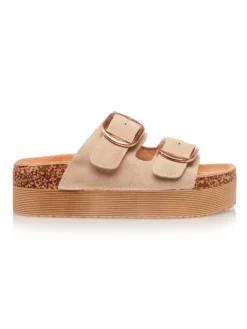 Cauti Pantofi In Trend? Descopera Colectia Mangata Papuci Isteria Bej din Piele Naturala si Talpa Inalta, Livrare Rapida, Retur Garantat