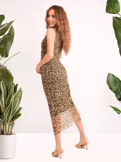 Cauti o Rochie de Zi deosebita Moderna? Comanda Online Rochie de Vară Tulle Fin cu Imprimeu Lepard MANGATA, Livrare Rapida