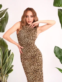 Cauti o Rochie de Zi deosebita Moderna? Comanda Online Rochie de Vară Tulle Fin cu Imprimeu Lepard MANGATA, Livrare Rapida