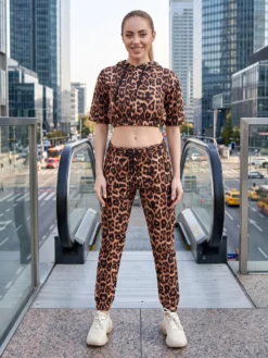 Cauti un Compleu Deosebit? Descopera si Comanda Online | Trening Animal Print Leopard Casual Sport Primavara Vara MANGATA