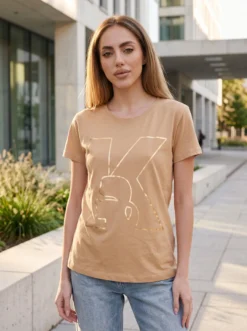 Cauti un Tricou de Primavara Vara Modern? Descopera si Comanda Online Tricou de Dama Fashion Nude Karl Topuri Casual MANGATA
