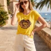 Cauti un Tricou de Primavara Vara Modern? Descopera si Comanda Online Tricou de Dama Leopard Lips Galben Casual MANGATA, Livrare Rapida