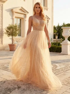 Rochie de Seara Lunga Elegantă Nude Clarisa