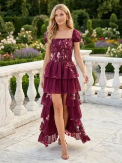 Cauti sa cumperi o Rochie de Seara? Descopera Rochiile de Ocazie Mangata Rochie Scurta de Seara Burgundy Asimetrica ONLINE