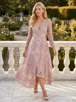 Rochie de Seară Eleganta Dantelă Roz Amara