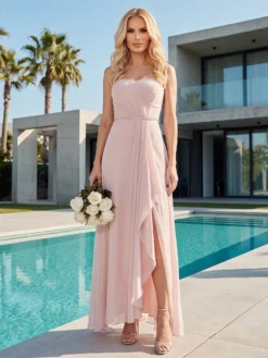 Rochie de Seara Voal Roz Pudra Celeste