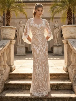 Cauti o Rochie Albă Specială? Comanda Online pe Mangata.ro | Rochie Lungă de Mireasă Broderie Paiete Ieftină MANGATA, Livrare Rapidă