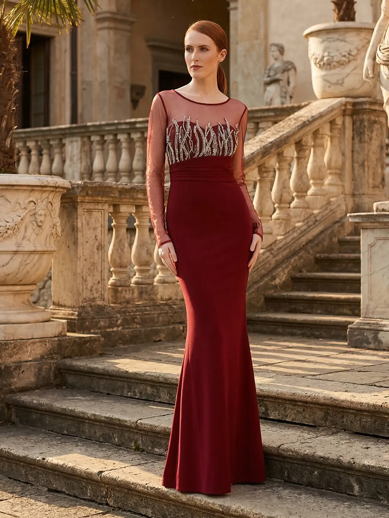 Rochie de Ocazie Lunga Bordo Bust Cristale