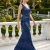 Livrare Rapida. Cauti o Rochie Lunga de Ocazie? Descopera Colectia Noua Rochie de Seara Elegantă Bleumarin Nasa Paiete Deosebita MANGATA