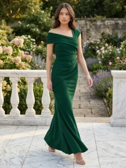 Rochie de Seara Lunga Verde Asimetrica Grace
