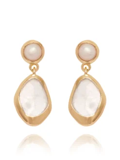 Cauti o Pereche de Cercei Speciali? Descopera Colectia Mangata Jewelry Cercei Placati cu Aur Perle si Calcedonie Aquamarine MANGATA