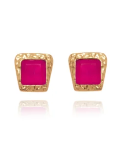 Cauti o Pereche de Cercei Deosebiti cu Pietre Naturale? Descopera Colectia MANGATA Cercei Stud Pietre Semipretioase Onix Fucsia Placati Aur 18K