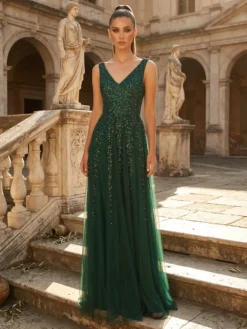 Livrare Rapidă Cauti o Rochie Lunga de Ocazie? Descopera Colectia Noua Rochie de Seara Elegantă Paiete Verzi Nașă Deosebită MANGATA