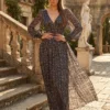 Cauti o Rochie Lunga Couture de Gala? Descopera Colectia Mangata.ro Rochie de Seară Lunga Albastra Voal Imprimeu Floral MANGATA