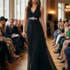 Alege rochia lungă din voal Mara pentru o apariție spectaculoasă. Design elegant și fluid, perfect pentru nașe și evenimente de seară. Comandă acum!