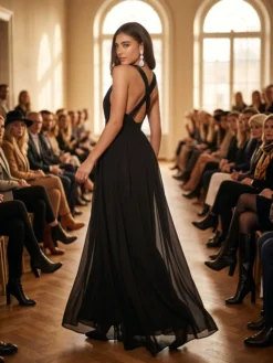 Alternative view of Rochie Lunga Eleganta Neagra Voal Mara