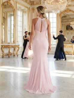 Alternative view of Rochie de Seară Lungă Roz cu Perle Cristale Louise