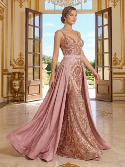 Livrare Rapida. Cauti o Rochie Lunga de Ocazie? Descopera Colectia Noua Rochie de Seara Elegantă Roz Nasa Paiete Deosebita MANGATA