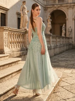 Livrare Gratuita! Cauti o Rochie Lunga Deosebita pentru Evenimente Speciale? Rochie Lunga de Seara Couture Turquoise Paiete Nuntă Nașă