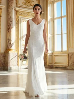 Cauti o Rochie de Mireasa Online? Spune DA intr-o Rochie Sirena Alba Mangata Rochie de Mireasa Online Decolteu Cununie IEFTINE Paiete