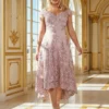 Cauti o Rochie de Ocazie Speciala? Descopera Colectia Mangata.ro Rochie de Seară Lunga Roz Dantela Asimetrica Decolteu MANGATA