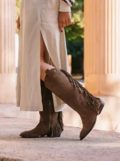 Cauti Ciocate din Piele Naturala Deosebite? Descopera Online Colectia MANAGATA, Ciocate Top3 Maro Taupe Piele Întoarsă Naturală cu Franjuri, Livrare Rapida
