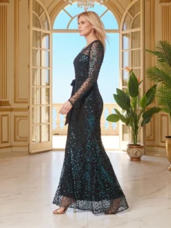 Cauti o Rochie Lunga Couture de Nasa cu Paiete? Descopera Colectia Mangata.ro Rochie de Ocazie Lunga Eleganta Turquoise Maneca Lunga Tull