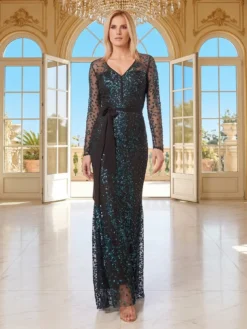 Cauti o Rochie Lunga Couture de Nasa cu Paiete? Descopera Colectia Mangata.ro Rochie de Ocazie Lunga Eleganta Turquoise Maneca Lunga Tull