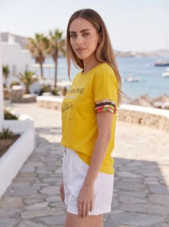 Alternative view of Tricou Galben Paiete Rainbow