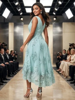 Alternative view of Rochie de Seară Eleganta Dantelă Verde Sagegreen